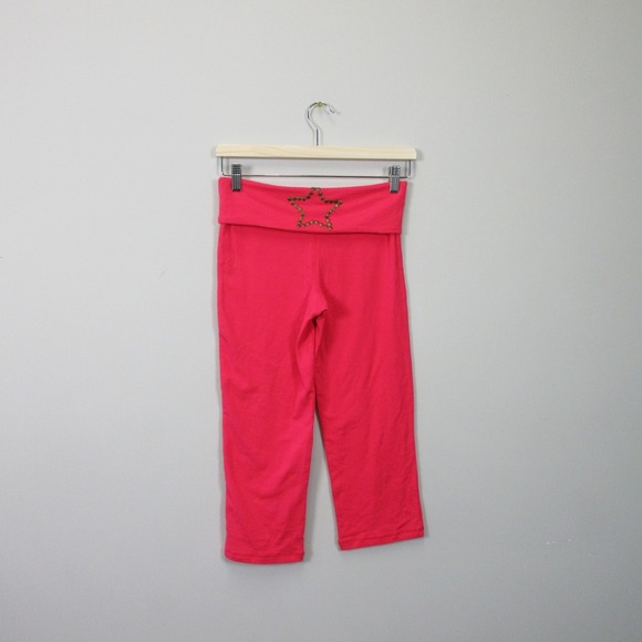 Poof Excellence Capri Yoga Pants Women S Pink Studded Y2K Low Rise Fold Over 190 - Picture 2 of 11